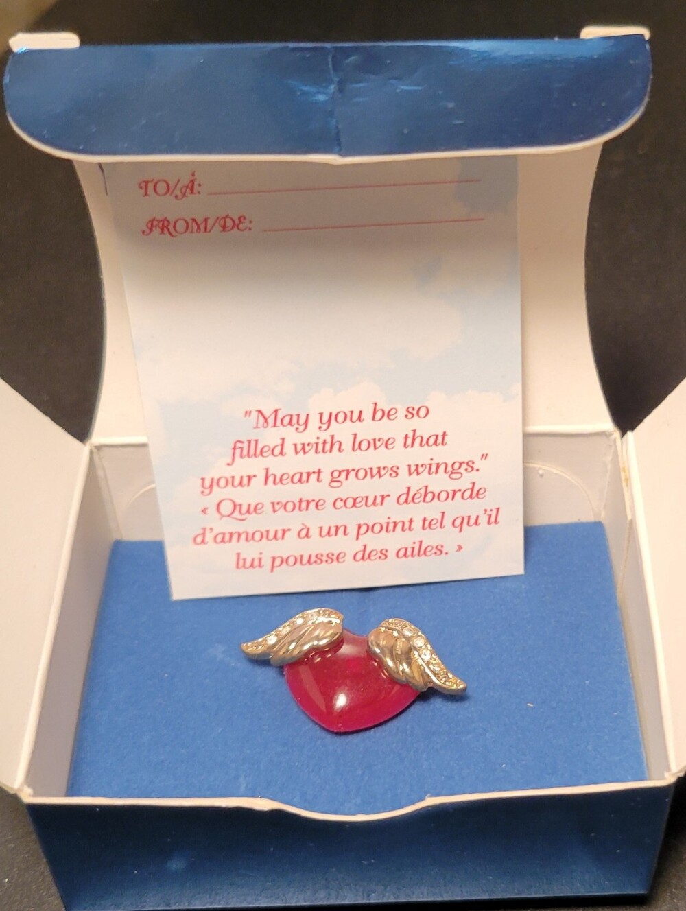 Vintage Avon Hearts A Flutter Winged Heart Tac Pin Brooch In Gift Box 2007